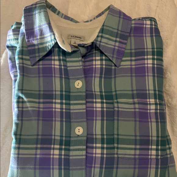 L.L. Bean Women's Fleece-Lined Flannel Plaid Shirt Jacket Size Large - Picture 13 of 14